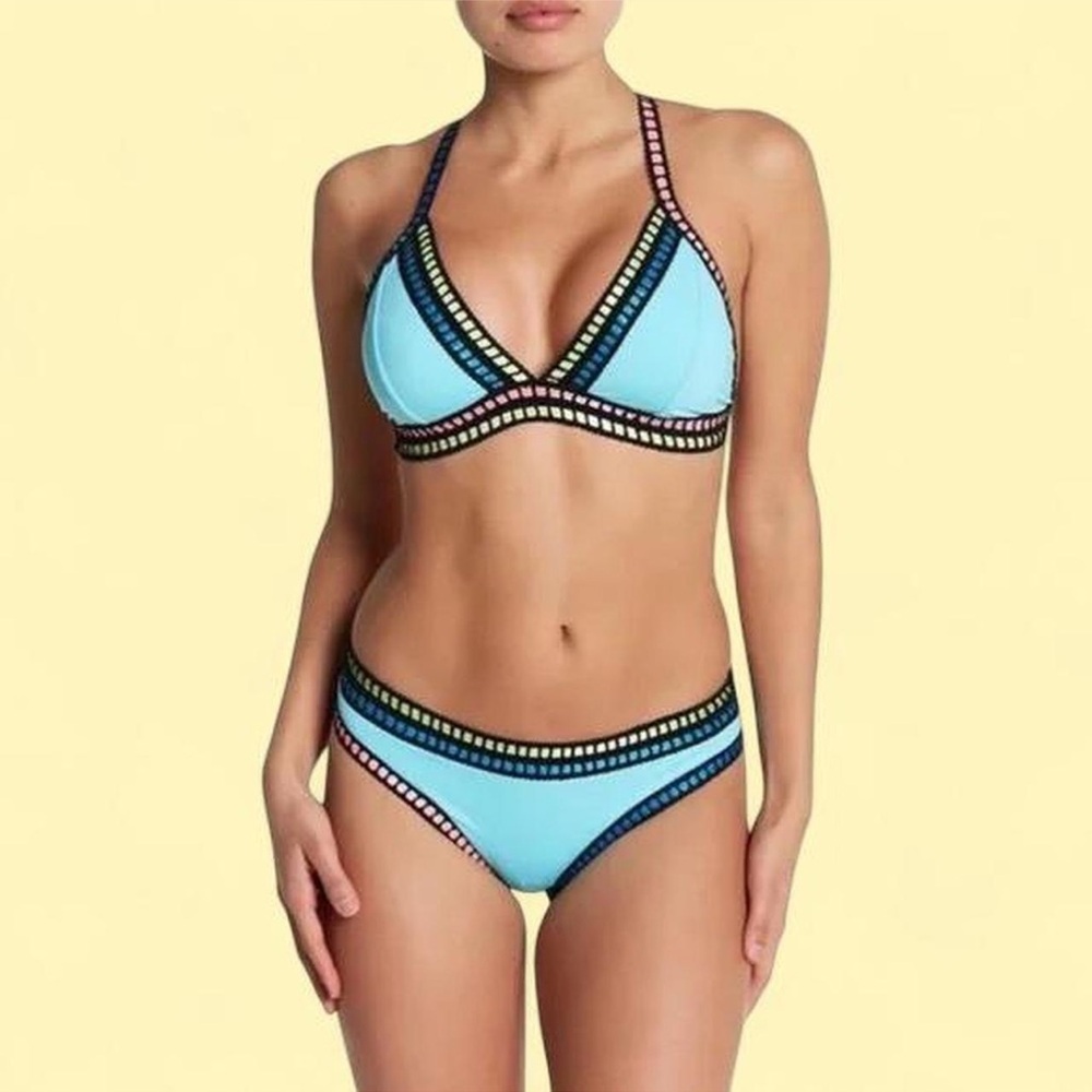 La Blanca Blue Bikini With Geometric Threading Accents